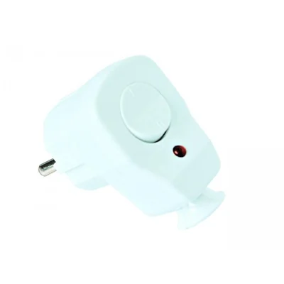 Fiche plastique monophasée angulaire 2P+Z 10/16A IP20, blanche avec un interrupteur et une diode