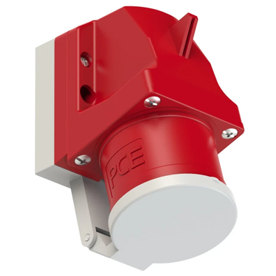 Fiche réceptrice avec inverseur de phase à clapet 32A 3P+Z+N 400V 50/60Hz 6h IP44 (contacts nickelés, entrée supérieure et murale)