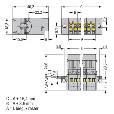 Fiche X-COM 15 broches gris pas de 5mm