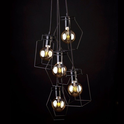 FIORD Suspension noire à 5 lampes