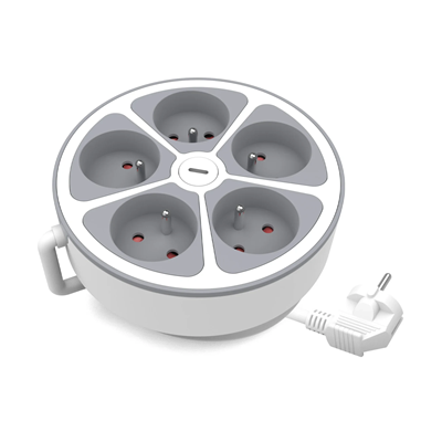 Fixed extension cord with five-way plug socket and switch 2m