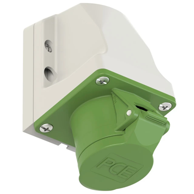 Fixed socket 16A 2P 24/42V 100-200Hz 4h IP44, nickel-plated contacts