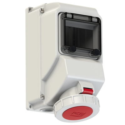 Fixed socket with inspection window 32A 3P+N+N 400V 50/60Hz 6h IP67