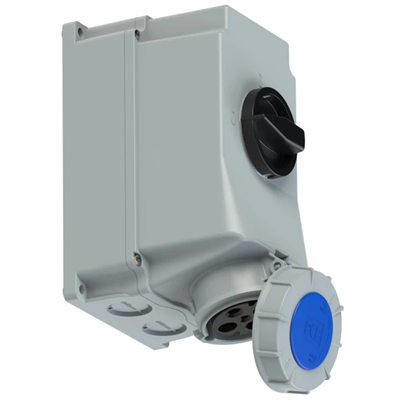 Fixed socket with switch 63A 3P+E 230V 50/60Hz 9h IP66/67
