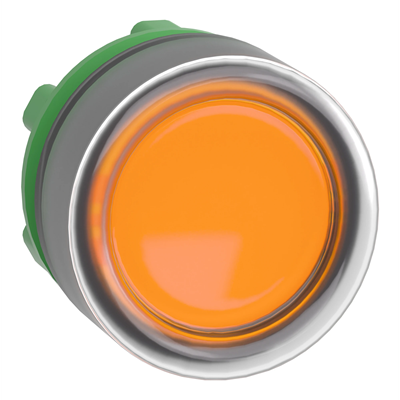 Flacher, orangefarbener Drucktaster mit Haube, LED, Kunststoff, typisch