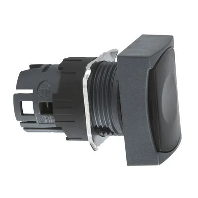 Flat black self-return button without backlight, rectangular plastic