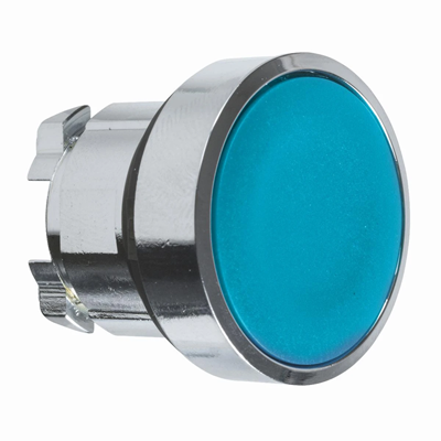 Flat blue push-push metal push-button without marking