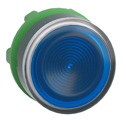 Flat, blue, self-resetting LED, corrugated plastic button without marking