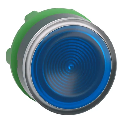 Flat, blue, self-resetting LED, corrugated plastic button without marking