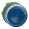 Flat, blue, self-resetting LED, corrugated plastic button without marking