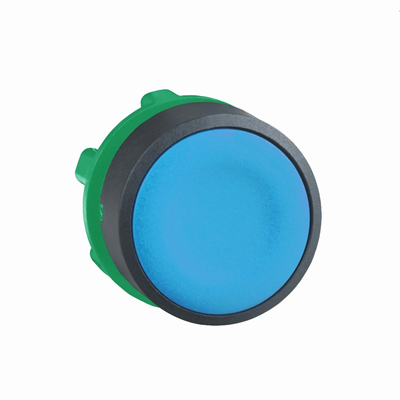 Flat blue self-resetting push-button without backlight unmarked plastic