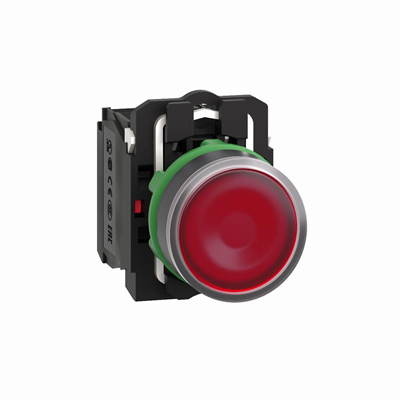 Flat button red LED 230-240V plastic