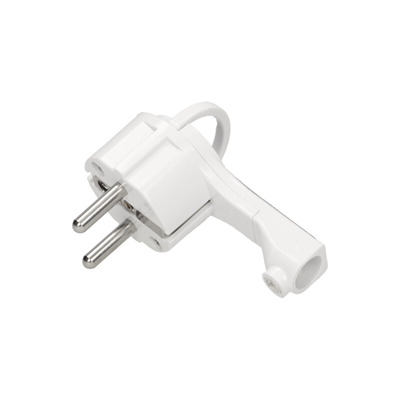 Flat, detachable plug for cables, with a handle, white