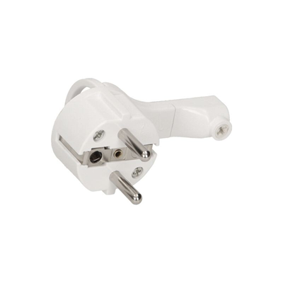 Flat, detachable plug for cables, with a handle, white