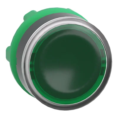 Flat green self-resetting button without backlight plastic description possible