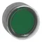 Flat hooded green push-button, metal LED, typical
