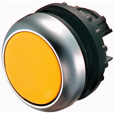 Flat latching pushbutton, yellow, M22-DR-Y