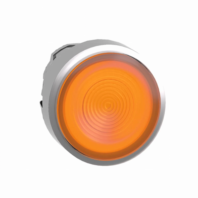 Flat, orange, self-returning, corrugated LED metal push-button without marking