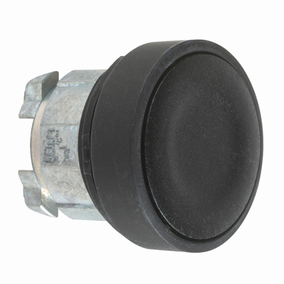 Flat pushbutton Ø22 black self-return without marking round metal