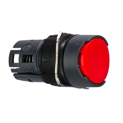 Flat, red, non-illuminated, round plastic push-button