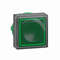 Flat, square, green, self-resetting LED plastic button, typical