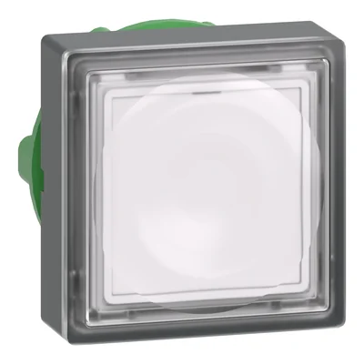 Flat, square, white, self-resetting LED plastic button without marking