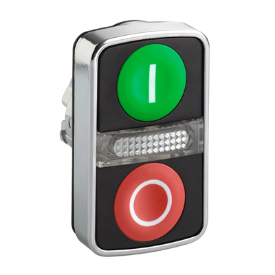 Flat/flat green/red double push-button LED metal I/O