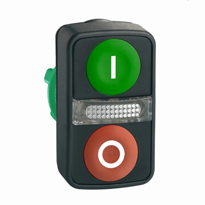 Flat/flat green/red double push-button LED plastic I/O