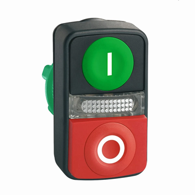 Flat/protruding green/red double push-button LED I/O