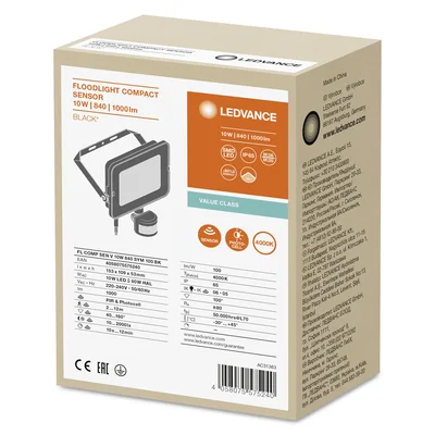 FLOOD COMPACT SENSOR V 10W 840 SYM 100 schwarzer Flutlichtstrahler