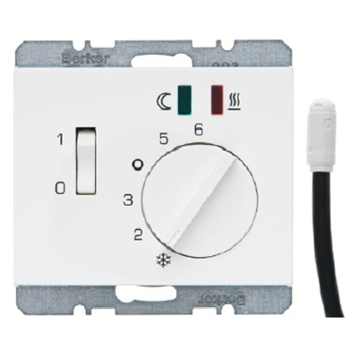 Floor temperature controller with NC contact, central element, switch and 2 LEDs 10-50°C 230V - Glossy white