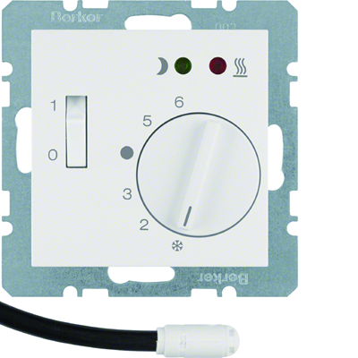 Floor temperature controller with NO contact, central element and connector Snow-white B. Square