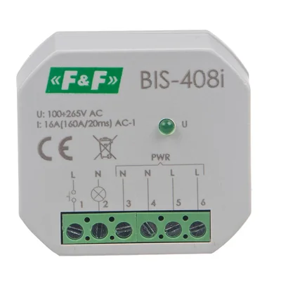 Flush-mounted bistable relay for illuminated buttons with inrush relay