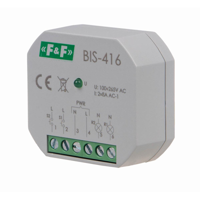 Flush-mounted bistable relay, two independent control circuits