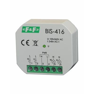 Flush-mounted bistable relay, two independent control circuits