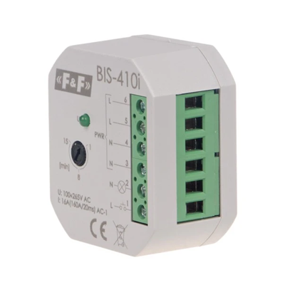 Flush-mounted bistable relay with a time switch for illuminated buttons with inrush relay 24V