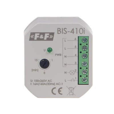 Flush-mounted bistable relay with a time switch for illuminated buttons with inrush relay 24V