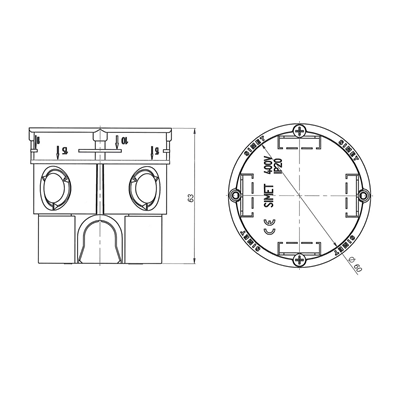 Flush-mounted box with screws Z60DFw fi60mm deep orange