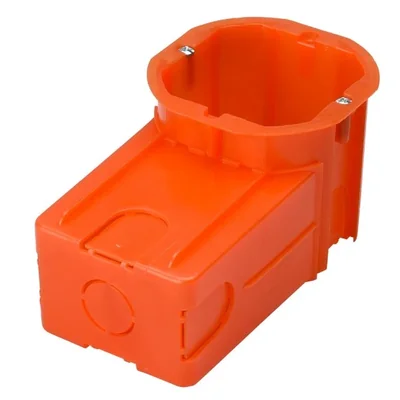 FLUSH-MOUNTED BOXES Single deep installation box with pocket and screws 1 x Ø60 - orange