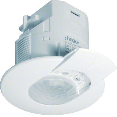 Flush-mounted KNX DALI IR presence sensor with continuous intensity control, white