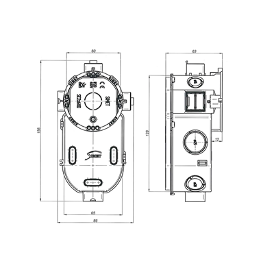 Flush-mounted serial box for electronics, one-sided closed SE2x60 2xfi60 deep blue