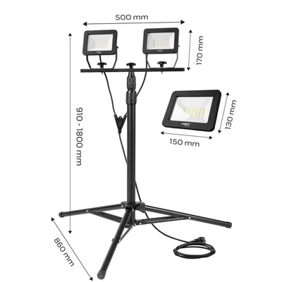 Foco doble LED SMD de 2x30W y 5100lm sobre un soporte de 1,8 m.