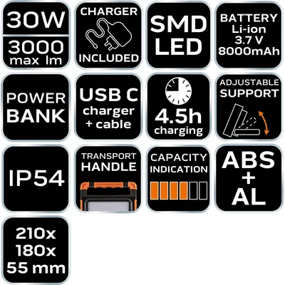 Foco LED SMD recargable de 3000 lm