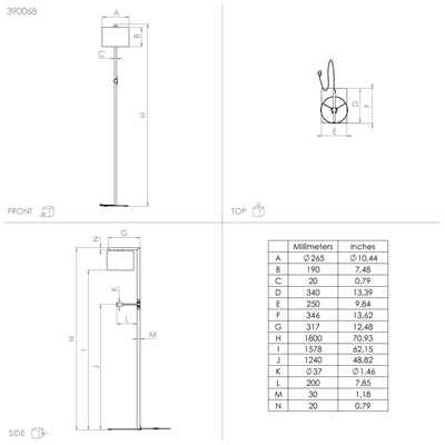 FOLIGNO Floor lamp 180cm 40W+3.5W 3000K 380lm "E27+LED integrated IP20 black