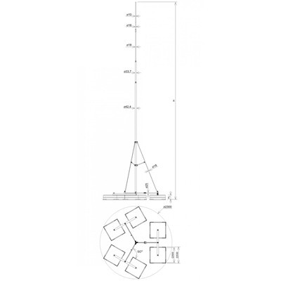 Free-standing lightning protection mast on a tripod H=10000 mm fi42.4/33.7/18/16/10 RP: I