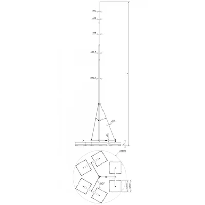 Freistehender Blitzschutzmast auf Stativ H=10000 mm fi42,4/33,7/18/16/10 RP: I