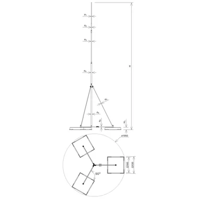 Freistehender Blitzschutzmast auf Stativ H=4000 mm fi 33,7/16/10 RP: I,II,III