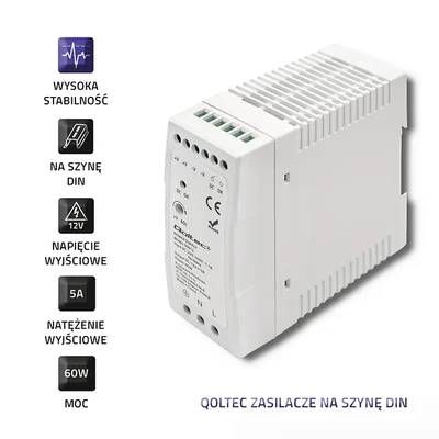 Fuente de alimentación Qoltec para carril DIN | 60 W | 12 V | 5 A | Blanca | Delgada