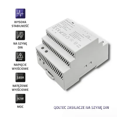 Fuente de alimentación Qoltec para carril DIN | 92 W | 24 V | 3,83 A | Gris