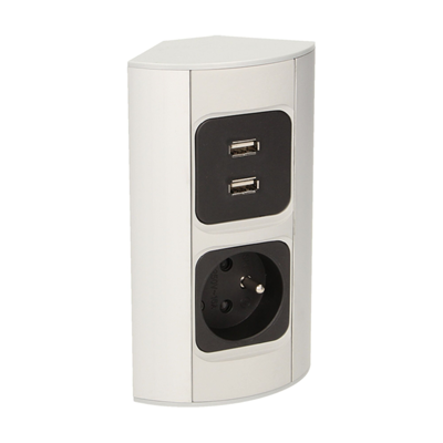 Furniture socket 230V+2xUSB aluminum silver